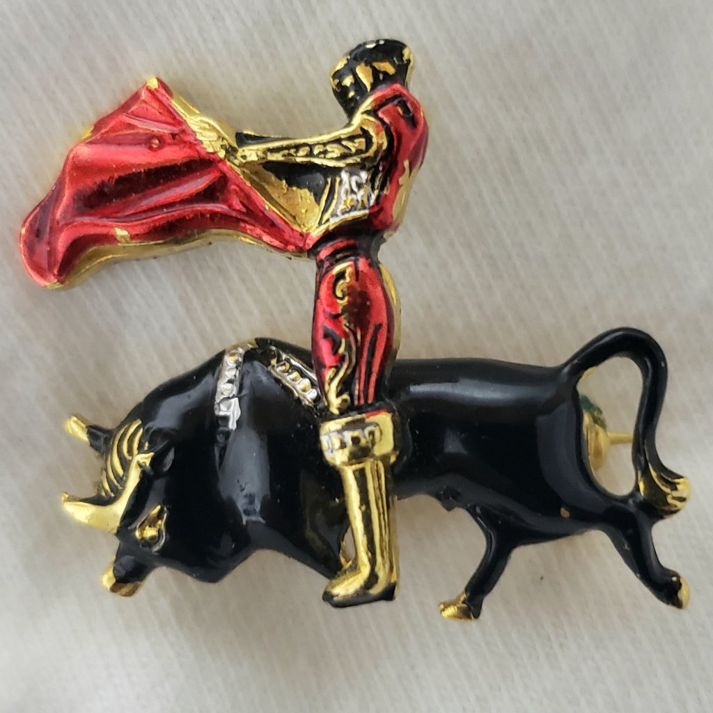 Vintage Brooch Pin Damascene Toledo Matador And Bull